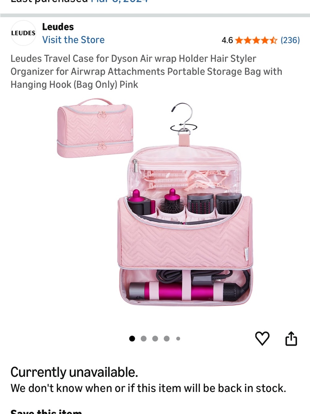 Pink Hanging Hair Tool Organizer Travel Case